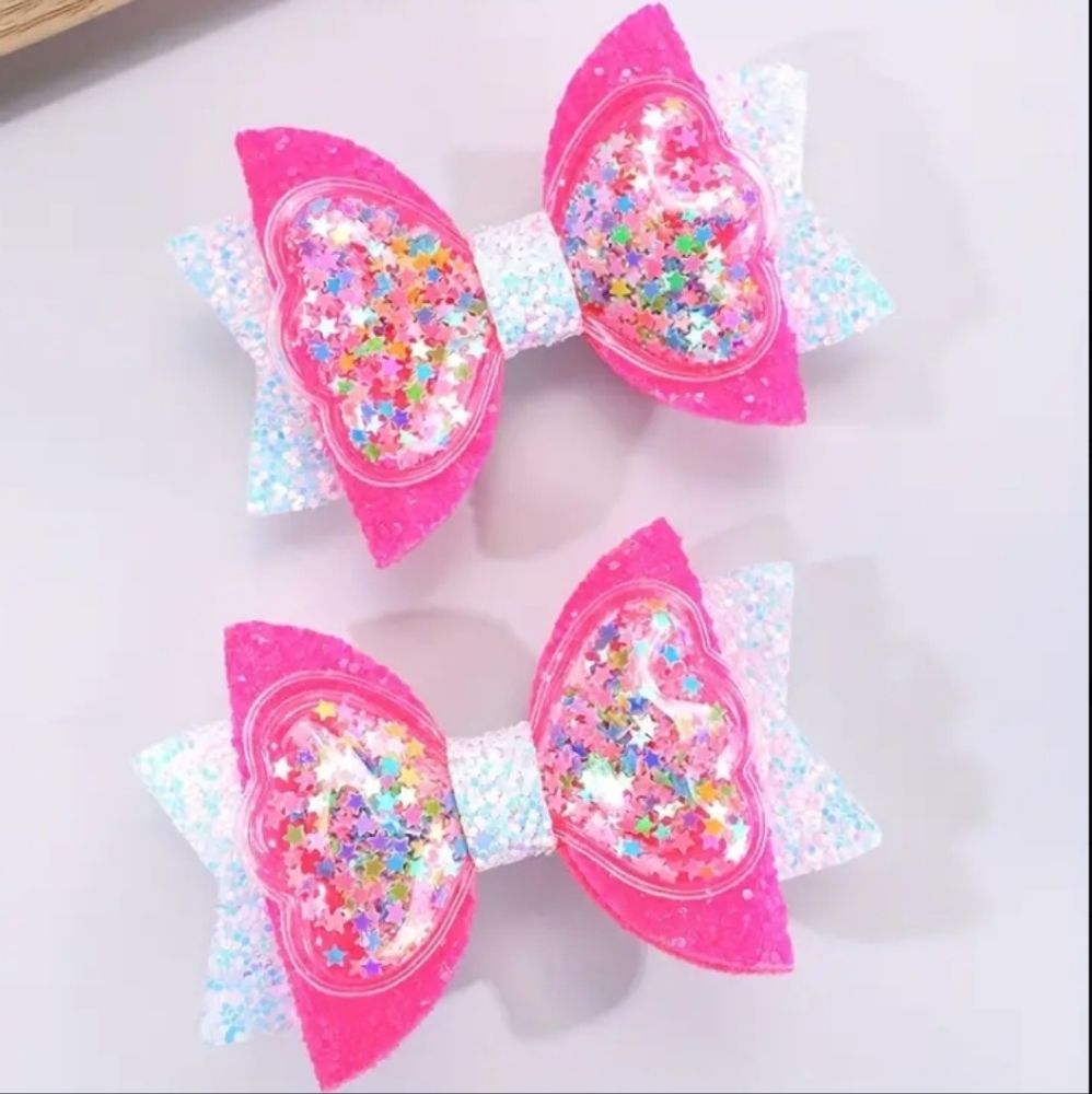Pink Glitter and Stars Bow Set